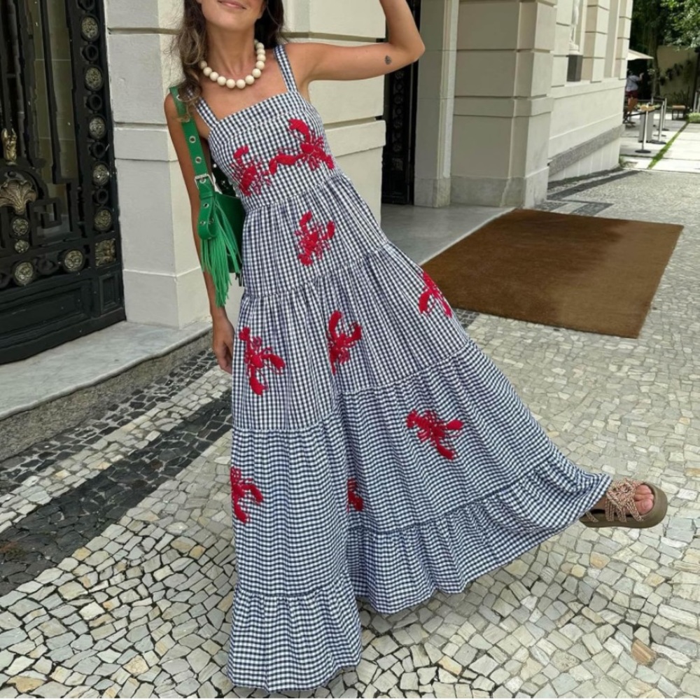 Gingham Lobster Maxi Dress